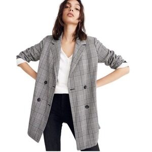 Madewell Caldwell Double-Breasted Blazer in Menswear Plaid Women Size XS Gray